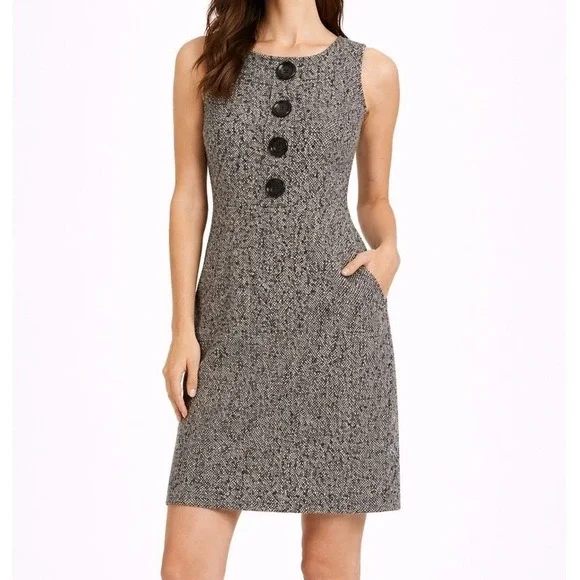 MICHAEL KORS‎ Tweed Sheath Dress Black White Sleeveless Button Detail Size 10