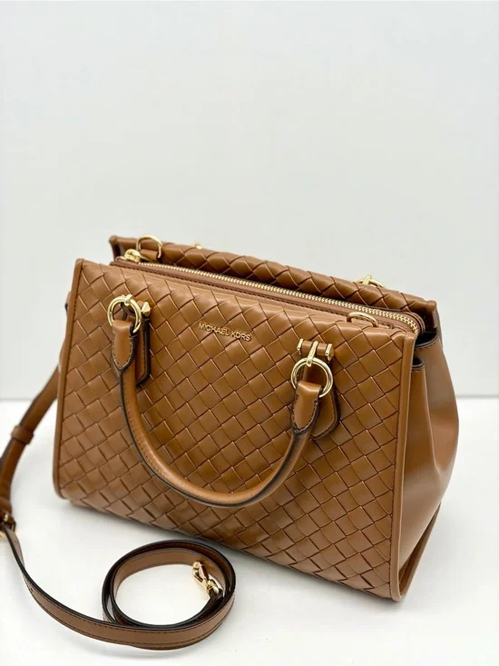 Michael Kors Woven Leather Satchel Crossbody Luggage