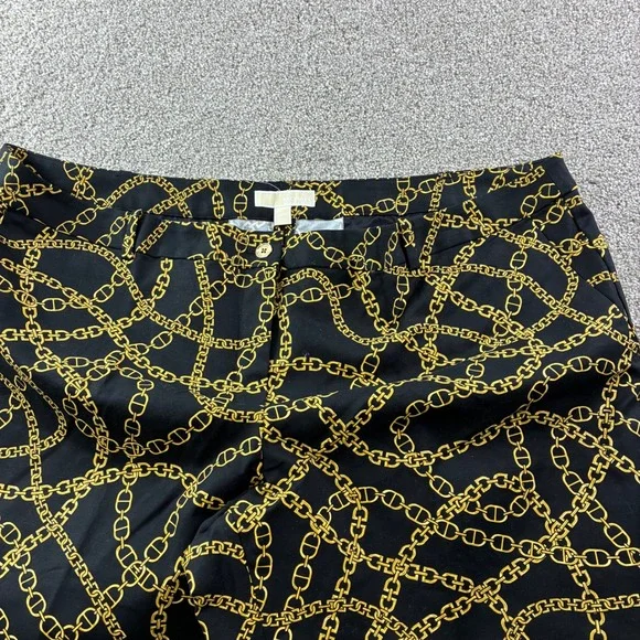 Michael Kors Womens 24W Black Gold Keegan Chain Print Miranda Slack Trouser Chic