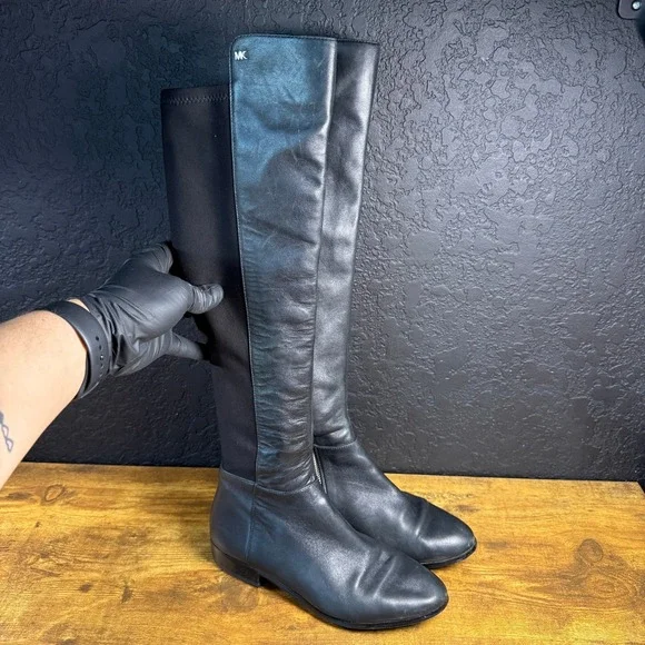Michael Kors Over the Knee‎ Black Leather Stretch Back Boots Womens 7.5M