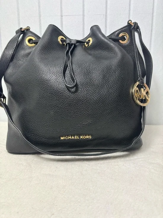 Michael Kors  Black‎ Pebbled Leather Drawstring Hobo with Gold Hardware