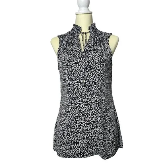 Michael Kors Ruffle Neck Sleeveless Animal Print Blouse Women's Size Small