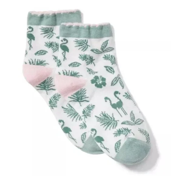 Janie and Jack Baby Girls 12-24 Months Shoe Size 4-6C Flamingo Palm Ankle Socks‎