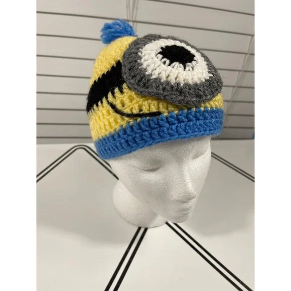 Handmade Minion Crochet Beanie Hat Winter Warm Bobble‎ Hat Kids