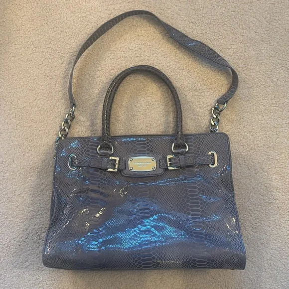 MICHAEL KORS | Python embossed‎ hamilton handbag in pewter - EUC