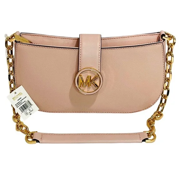 Michael Kors Carmen‎ pouchette powder blush pink small vegan shoulder bag purse