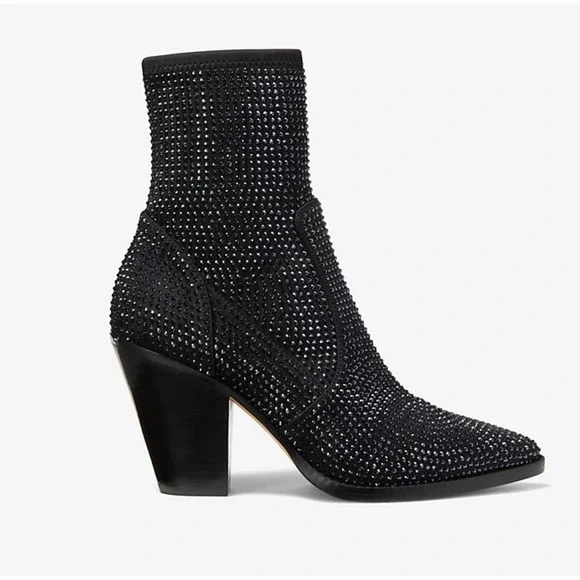 Michael Kors Dover Embellished Scuba Boot Rhinestone Pointed Toe Heels SZ 8 NWOT