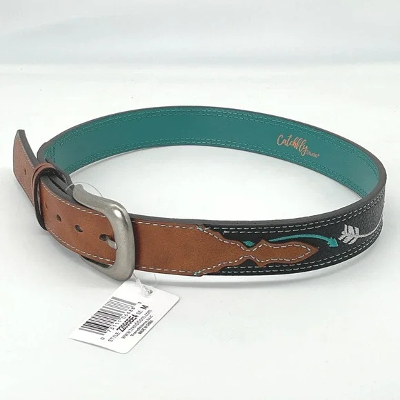 Catchfly Studio Kids Leather Belt Turquoise Arrow Embroidery Size M‎