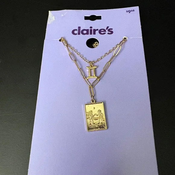 NWT Claires Gold Gemini Zodiac Layered Set‎ of 2 Necklaces May June Gift