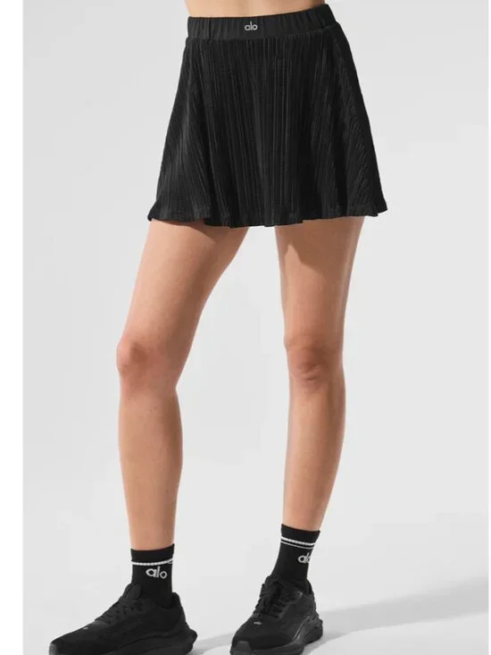 EUC ALO Yoga Micro Plisse Tennis Skirt Skort Black Women's XS *See Measurements