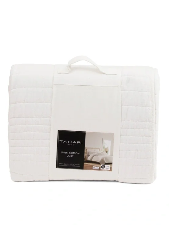 TAHARI HOME linen and cotton blend warm quilt