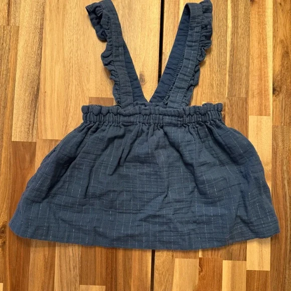 Zara‎ Baby Girl Blue Muslin Pinafore Skirt Ruffle Straps Stripe 18-24 Months