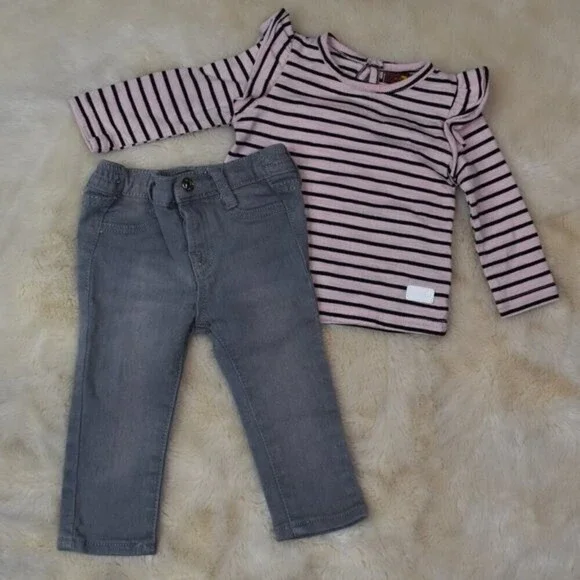 7 For All Mankind Denim Jeans Long Sleeve Striped Shirt Set