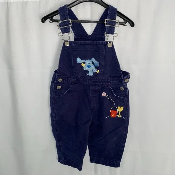Vintage Blues Clues Embroidered Overall Bibs Size 18 Months Baseball Beach