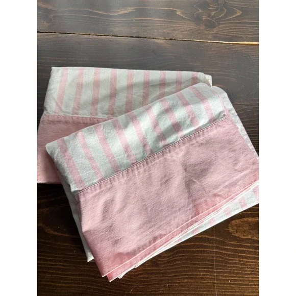 VTG Pepperell Pink White Striped Pillowcase Set 2 Fine Muslin 100%‎ Cotton USA