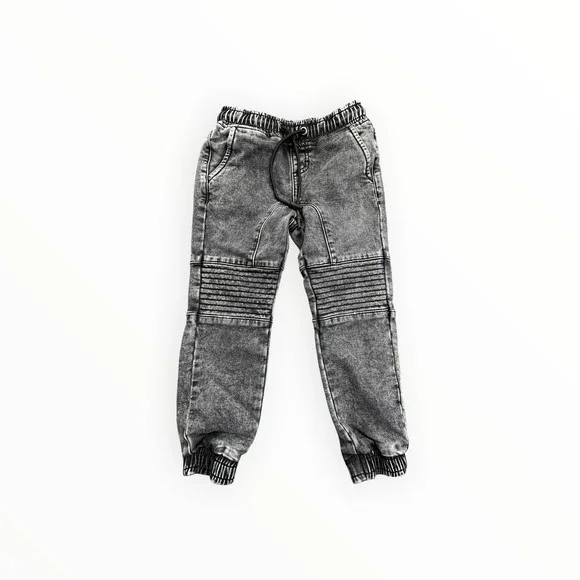 St. Goliath Denim Joggers Boys 5 Black Acid Wash Moto Biker Pants Ribbed‎ Cuffs