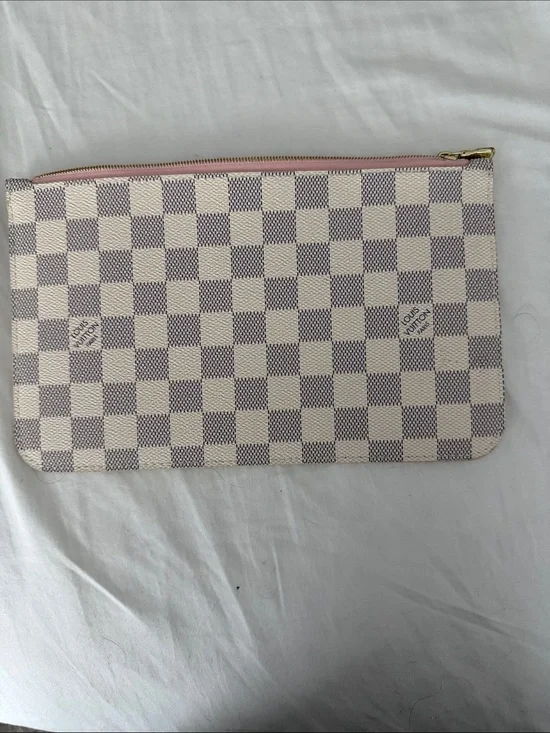 Louis Vuitton Damier Azur Canvas Pouch with Pink Trim and Gold Hardware