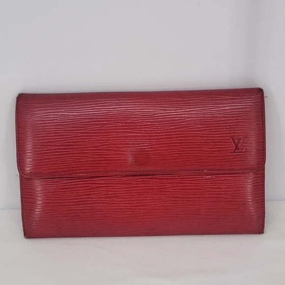 Louis Vuitton Red Epi Leather Long Wallet Card Holder Organizer Authentic