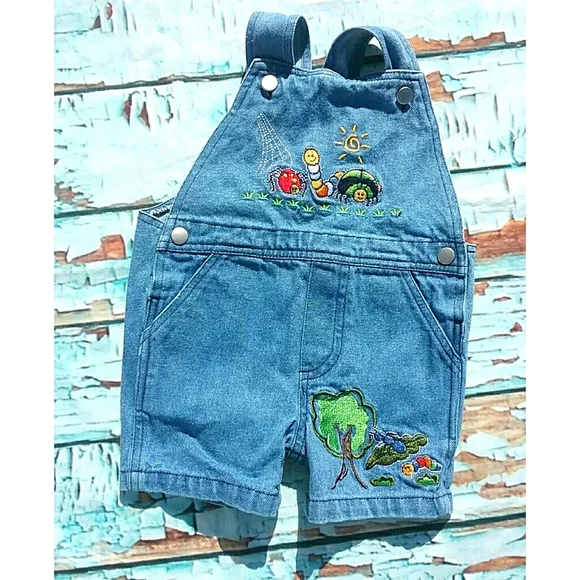 🪲HP! Vintage | Denim Embellished Infant Spring Shortalls 6/9m