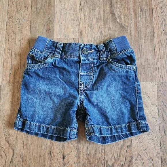 Carters Kids Denim Shorts Dark Wash Elastic Waist 18 Months Cotton 5-Pocket 493