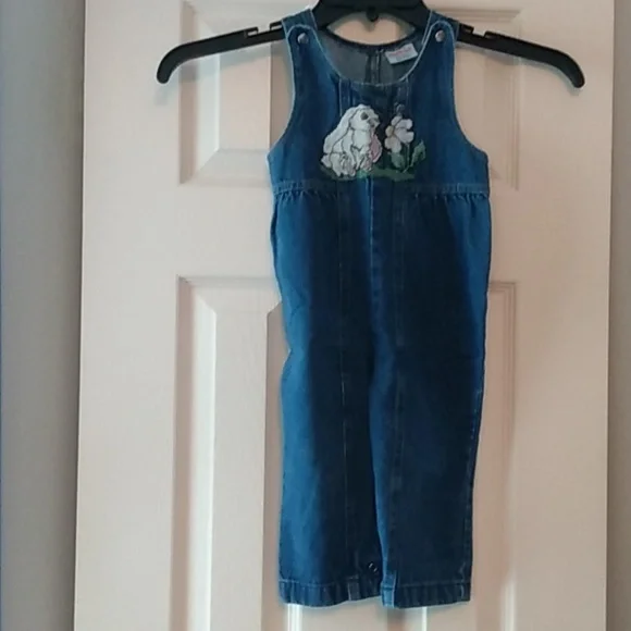 🐰HP! Vtg. Healthtex | Toddler Bunny Rabbit Spring Summer Denim Overalls 24M