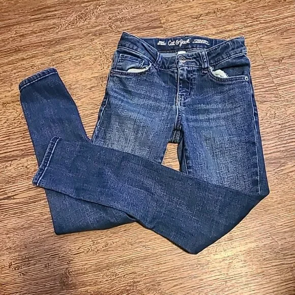 Cat & Jack 5-Pocket Denim Blue Jeans Girls‎ Size 10 Pre-Owned School Stretchy