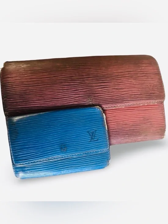 Louis Vuitton Authentic TWO Epi Leather Wallet Set Brown-Blue