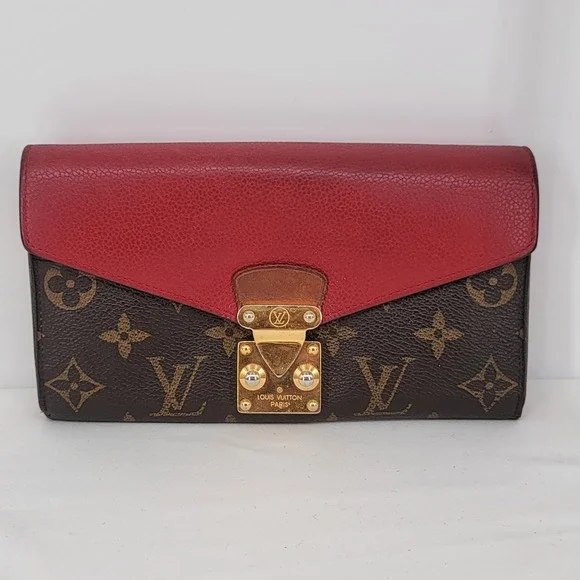 Authentic Louis Vuitton Pallas Wallet Monogram Canvas Cherry Red Leather S-Loc