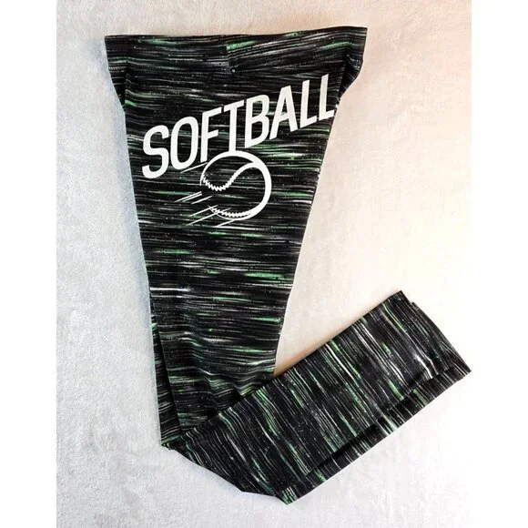 Justice Girls Softball Leggings sz14 Black Multi Color Full Lenght Stretch Sport