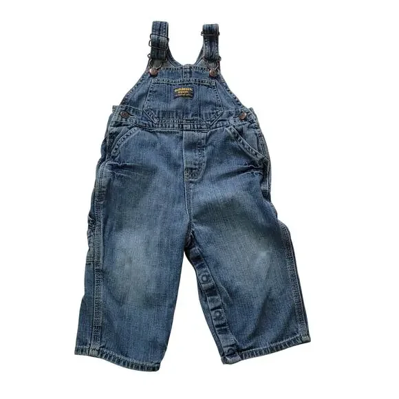 Oshkosh B'Gosh‎ Size 18mo Classic Medium Wash Long Overalls Bibs Jeans Denim