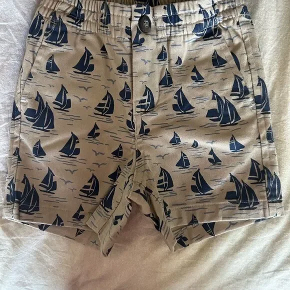 Janie and Jack Beige and Navy Sailboat Shorts