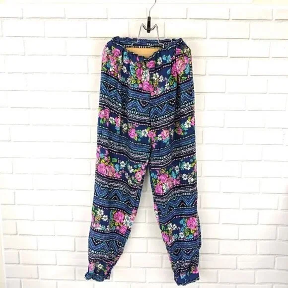 Tween Scene Blue and Pink Floral/Tribal Joggers 5/6 Girls‎