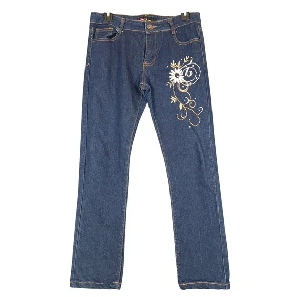 ZZVET Girls Jeans‎ Blue Denim Embroidered Flower Butterfly Accent Size 7 8