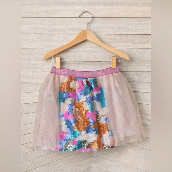 Cat & Jack Girls Sequin Tulle Skirt Pink Sparkle Party XS 4/5 NWT