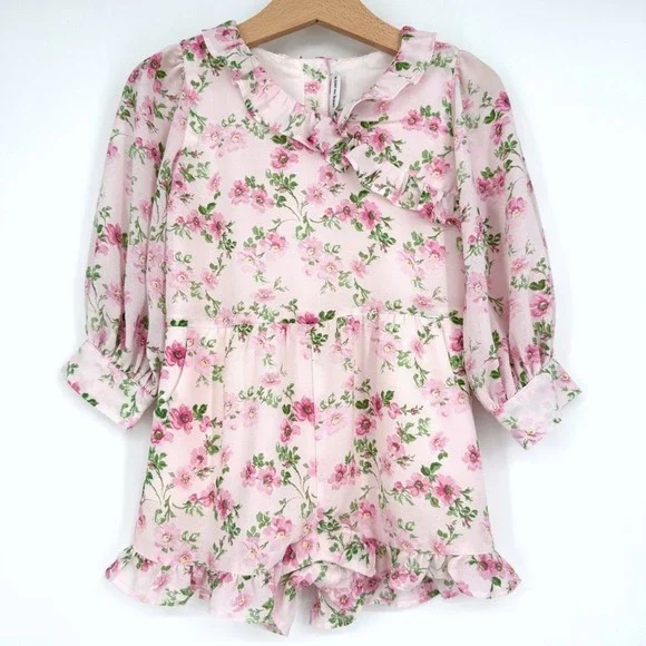 Janie and Jack Pink Floral Ruffle Chiffon Romper 18-24 Months Easter‎