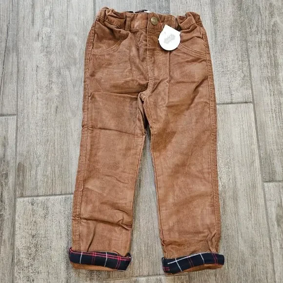 Mud Pie Corduroy Pants Boys 5T Plaid‎ Lined Roll Cuff Fall Holiday Dress Pants