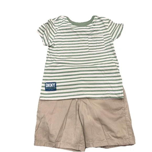 Boys‎ 2 Piece Outfit Size 6/7 DKNY Striped Tee Cat & Jack Khaki Shorts Set