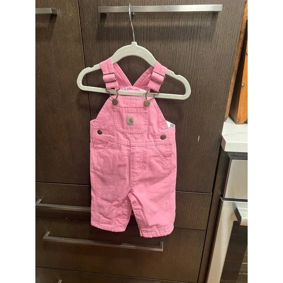 Carhartt toddler girl's canvas bib‎ overalls in pink 3 months