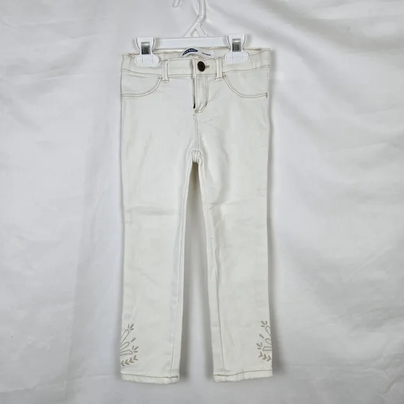 Old Navy Girl Ballerina White Embroidered Adjustable Waist Stretch Jeans 4T NWOT