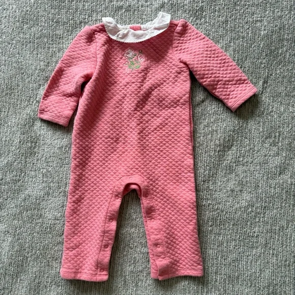 Janie‎ And Jack Pink Quilted Romper 6-12 Months Ruffle Collar Floral