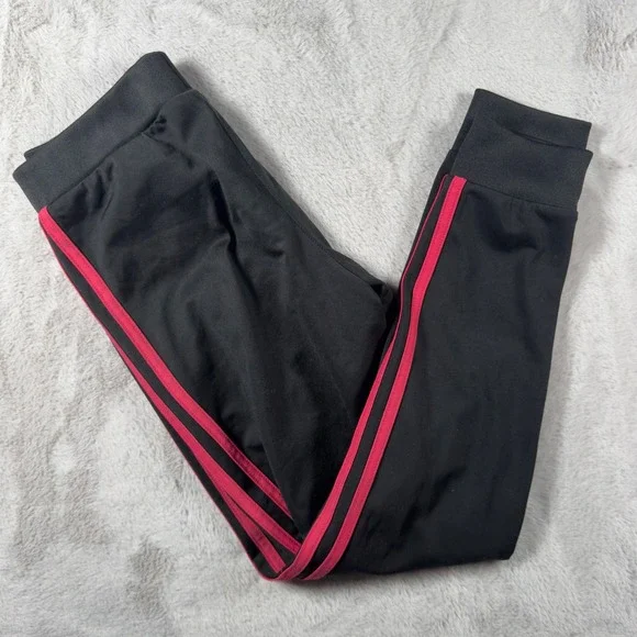 Adidas Kids Track Pants Black Pink‎ 3 Stripe Joggers Size M 10/12