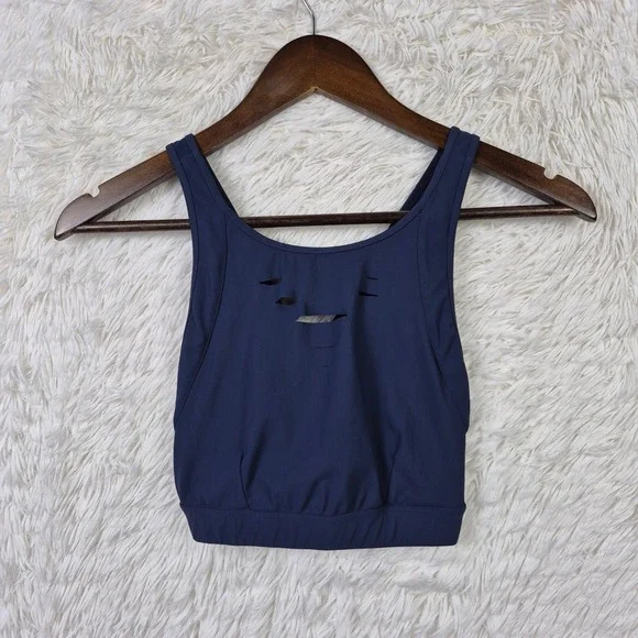 Alo Yoga Ripped Warrior Criss Cross Back‎ Sports Bra Navy Blue XS