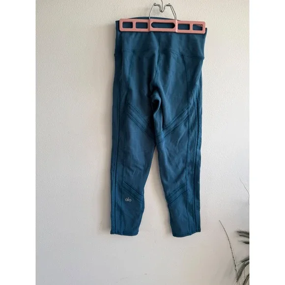 Alo Yoga Women Teal Blue Moto High Waist‎ Mesh Quilted Crop Leggings Size S
