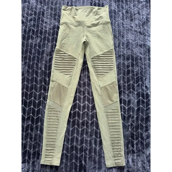 Alo Yoga Leggings Womens Green Moto High‎ Rise Panel Activewear Workout Size S