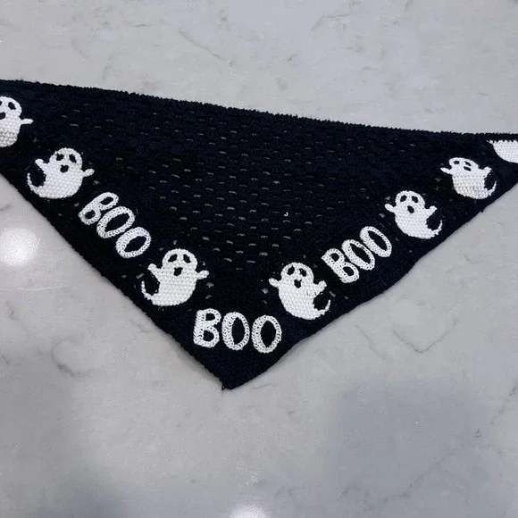 Crochet Head Scarf Halloween Black White Ghosts‎ Boo One Size