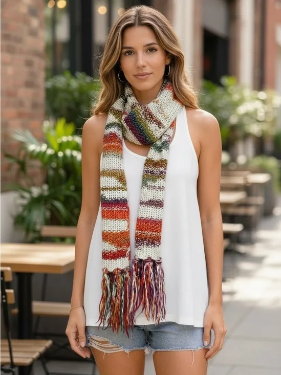Shiraleah Colorful Fringe Long Knit Scarf