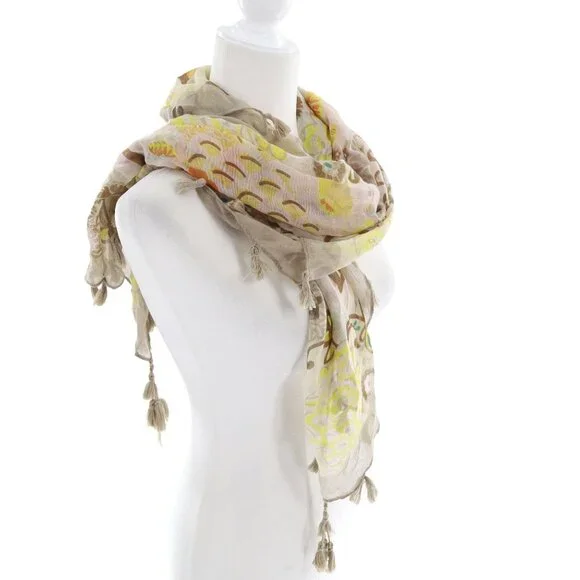 Sheer Floral Scarf Wrap Yellow Beige Romantic Boho Grannycore Bohemian Versatile