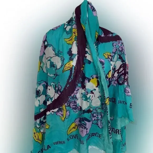Peace Empowerment Wrap Scarf -40 x57 aqua blue /purple floral , peace si…