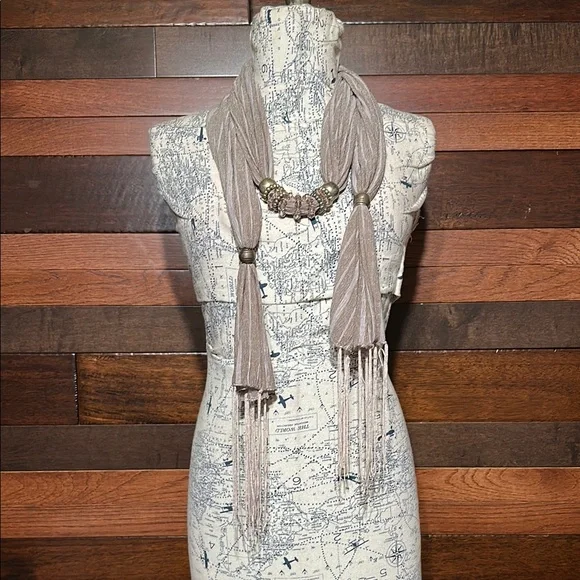 Elegant Light Purple Beige Scarf with Beaded Accent