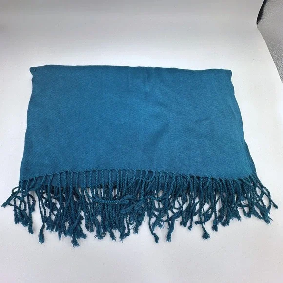 Deep Teal Blue‎ Pashmina? Style Shawl Wrap with Twisted Fringe Tassels